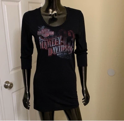 Harley Davidson верхний средний мотоциклиста туника длинным коротким рукавом рубашка платье EUC - Изображение 1 из 4
