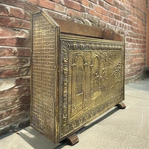 Vintage Repousse Zeitschriftenhalter englischer Look gehämmert Messing über Holz - Bild 1 von 9