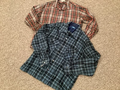 复古男式羊毛混纺衬衫尺寸 L XL 工艺切割机原样 2 件 1950 60 年代 — 第 1/4 张图片