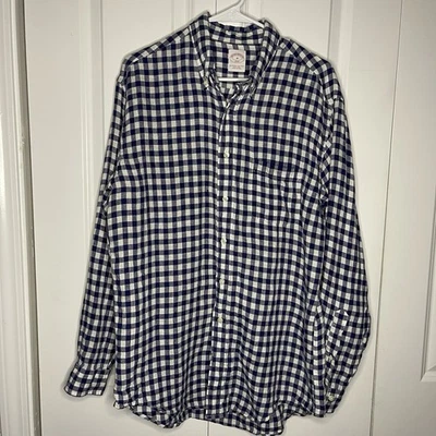 Brooks Brothers 346 Mediano 100% Lino Azul Marino Blanco A Cuadros Abotonado Usado en Excelente Condición Foto 1 de 4