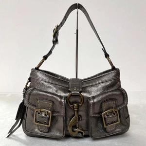 COACH Legacy Satchel Hand Bag Metallic gold Flap Signature 7458 Auth Used -Japan - Picture 1 of 10
