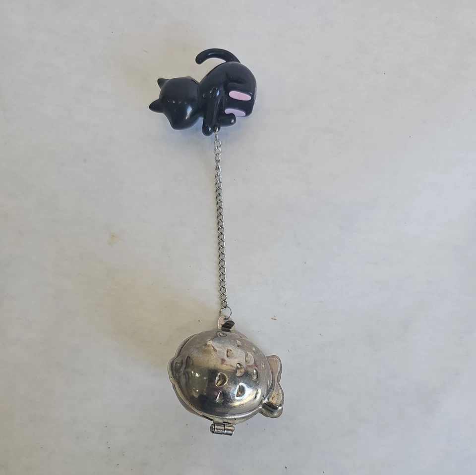 Kitty Meow Taza de Té Infusor Gato Negro Bola de Acero Inoxidable Colador Suelto Tamiz Foto 1 de 3
