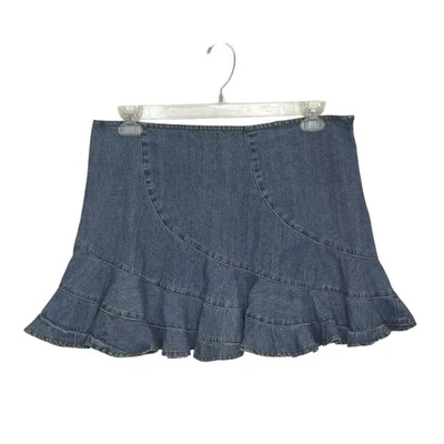 Minifalda vaquera vintage Y2K DKNY para mujer talla 12 azul con volantes dobladillo acampanada Foto 1 de 4