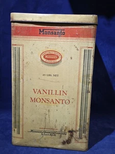 Vintage 1930s Monsanto Vanillin Tin Can 25lb, Chemicals Of Quality, RARE B1000 - Picture 1 of 22