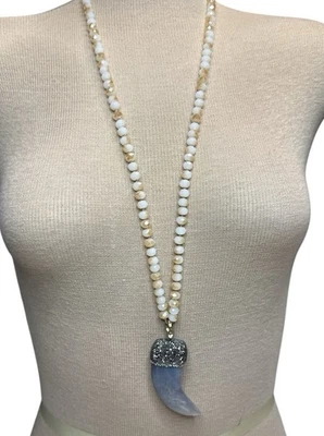 "Collar de cuentas cuerno gris con destellos 18"" de largo ajustable glamour bohemio" Foto 1 de 4