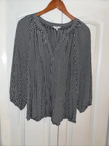 Crown  And Ivy Black  And White Check Peasant Blouse XXL - Picture 1 of 6