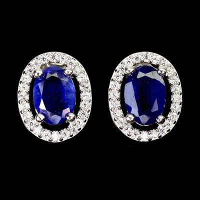 Pendientes de plata de ley 925 zafiro ovalado 7x5 mm joyas de piedras preciosas naturales Foto 1 de 4
