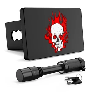 186HUB Trailer Hitch Cover, Universal Fitment for 2 inch Receivers, Red Skull - Picture 1 of 8