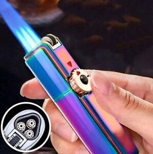 Jobon Triple Torch Lighter w/Cigar Punch Windproof  gift box In Rainbow