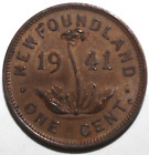 Newfoundland One Cent Coin 1941 C KM# 18 Canada King George VI Pitcher Plant 1