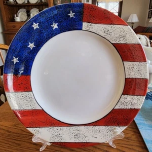 Colonial Dinner Plate (s) 11" Sakura Warren Kimble Stoneware 1997 White Red Blue - Picture 1 of 14