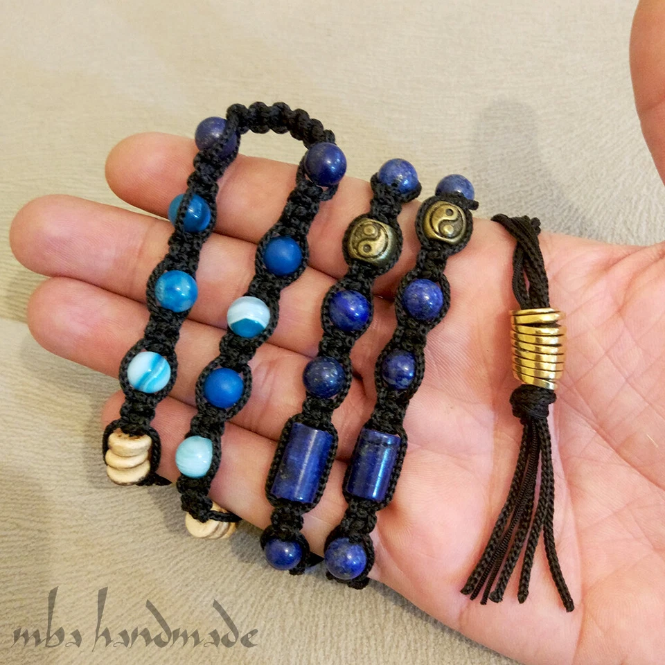 COLLAR SHAMBALLA LATÓN PIEDRAS PRECIOSAS ÁGATA Y LAPISLÁZULITA AZUL MATE PARA HOMBRE Foto 1 de 4