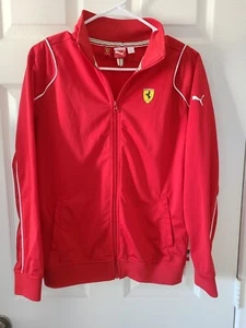 Boys FERRARI Zip Up Red Jacket With LOGOS PUMA Large Or Womans Small - Picture 1 of 5