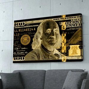 100 Dollar Bill Canvas Print | Black and Gold Money Art | Motivational Quote  - Picture 1 of 6