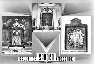 AL11-40E) CARTOLINA SALUTI DA SAVOCA CHIESA DEI CAPPUCCINI VEDUTE MESSINA - Picture 1 of 2