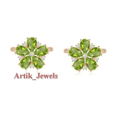 Natural Peridot Gemstone With 14K Rose Gold Plated Silver Cufflink #1169 - Image 1 of 4