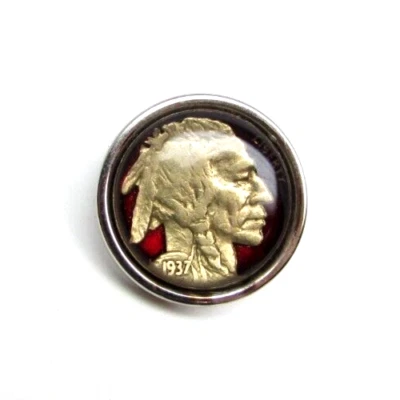 Hayward Sterling Silver Red Enamel 1937 Indian Head Buffalo Nickel Tie Tack Pin - Image 1 of 4