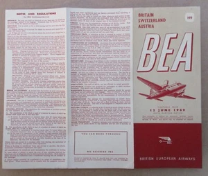 Vintage Brochure British European Airways BEA 1949 Time Table Schedule - Picture 1 of 2