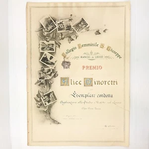 Certificate Award College Female S. Giuseppe Rancio Lecco Year 1915 - Picture 1 of 6