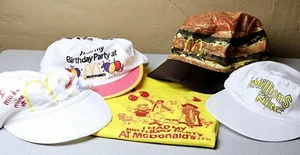 McDonald's Clothing Lot Shirt & Caps Vintage 1980's Advertising Birthday Big Mac - Picture 1 of 18