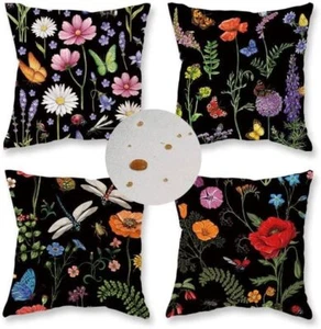 Outdoor Waterproof Spring Summer Pillow Covers 18X18 Inch Set of 4 Floral Farmho - Picture 1 of 2