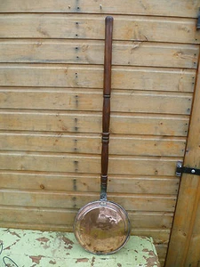 A LARGE, VICTORIAN PRESSED COPPER BED WARMER, Antique Copper Bed Warming Pan - Picture 1 of 7