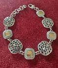 Brighton Gold Silver Shadow Play Two Tone Crystals Ornate Adjustable Bracelet 8"
