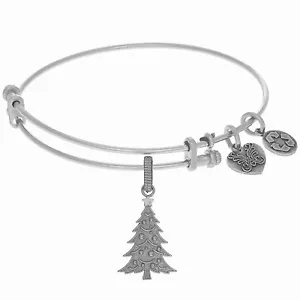 Angelica Collection Adjustable Bangle Bracelet ~ Christmas Tree ~ Silver Tone  - Picture 1 of 3