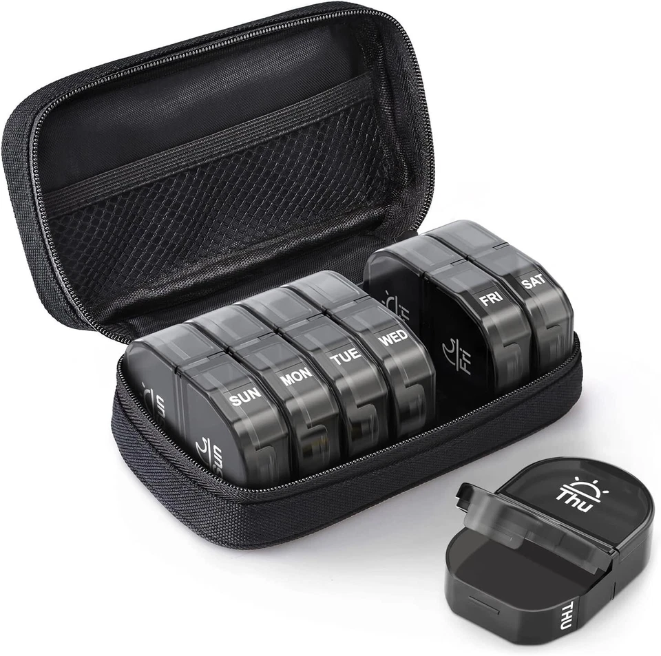 Canvas Bag Travel Pill Organizer 2 Times a Day AM/PM Weekly Pill Box 7 Day Box - Image 1 of 4