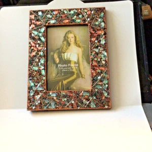 Aqua/Copper Jeweled 4" x 6" Photo Frame - Picture 1 of 1
