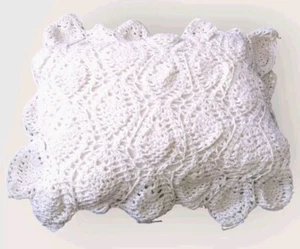 Crocheted White Pillow Cover One Standard Sham Handmade VTG Grandma Cottagecore  - Picture 1 of 6