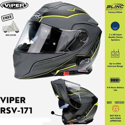 VIPER RS-V171 CASCO MODULARE CASCO BLINC BLUETOOTH CASCO MOTO PINLOCK ECE GIALLO - Immagine 1 di 4