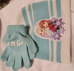 Girls Disney Frozen Princess Anna Queen Elsa One Size Hat & Glove Set Let-It-Go - Picture 1 of 8