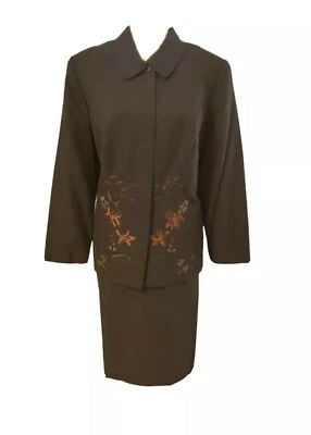 NWT Donna Morgan Petites Women's 2 PC dark gray Embroidered Skirt Suit Size 16WP - Image 1 of 4