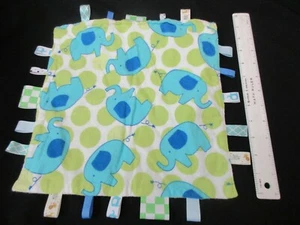 Unbranded Security Blanket Blue Elephants Green Designs Tags Ribbons Lovely - Picture 1 of 2