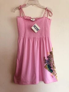 DISNEY'S NEW L XL Girl's 'Free Spirt' Smocked Tie Strap Graphic Tinkerbell Dress - Picture 1 of 3