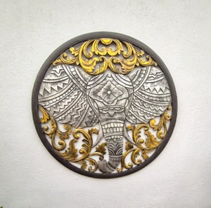 Giant Elephant Circle Wall art Gold Silver Black Elephant wall Plaque 60cm - Picture 1 of 6