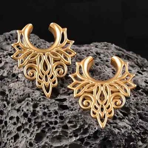 Túnel de Oreja Silla Flores Oro Ohrtunnel Ohrplug Plug Ohrsattel Pendientes - Imagen 1 de 2