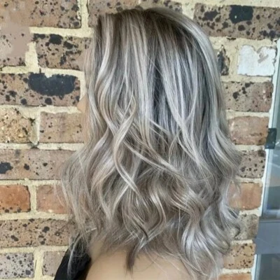 Human Hair Lace Front Wig Ash Blonde with Light Grey Highlights 13x4 Lace Front  - Image 1 of 4