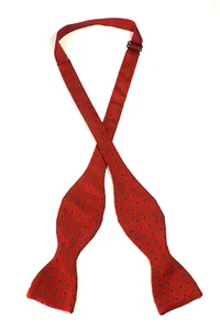 Vintage Pure SILK Bow Tie Self Tie Dark Red with Circles Pattern 16.5 Inch Neck - Picture 1 of 9