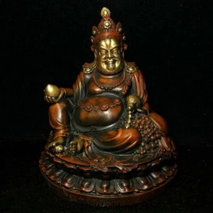 7.6" Old Red Copper 24k Gold Gilt Tibet Yellow Jambhala Wealth God Buddha Statue - Picture 1 of 9
