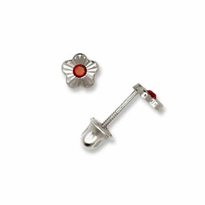 14K Solid White Gold 4mm CZ Flower Screw Back Studs Earrings Floral Studs Gift - Picture 1 of 5