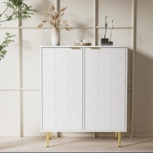 Modern White 2 Door Sideboard Cabinet with Gold Legs – 75x40x90cm Storage - Picture 1 of 12