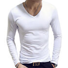 Mens Slim Fit Tops Muscle Long Sleeve Solid Tee Shirts Gym Workout Sportswear