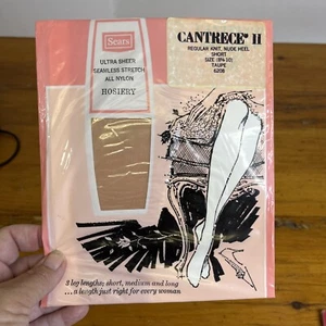 1 Pair of Vintage Sears Nylons Hoisery Stockings Short 8.5-10 Taupe Nude Heel US - Picture 1 of 9