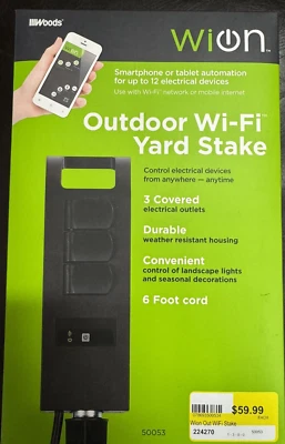 WiOn EXTERIOR WI-FI PATIO ESTACA 3 TOMACORRIENTES TIRA DE ALIMENTACIÓN CON TEMPORIZADOR DECORACIONES NAVIDEÑAS Foto 1 de 4