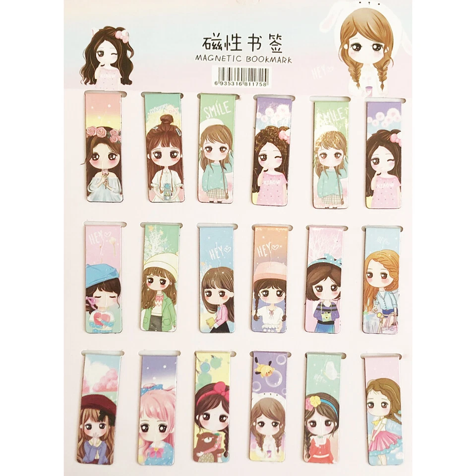 BARGAINS EXPRESS UK 18pc Cute Adorable Girls Magnetic Bookmarks For Books Book Markers With Magnet