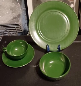 Hazel Atlas Green Colored Milk Glass Vintage 1940 Set of 4 - Bild 1 von 8