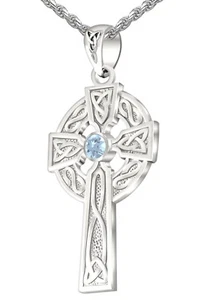 1.5in Plata de Ley Nudo Celta Aguamarina Marzo Piedra Nacimiento Colgante Collar - Imagen 1 de 6