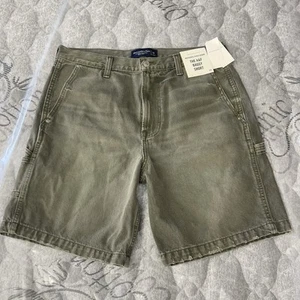 Abercrombie Fitch Baggy Short Rigid Denim Green Y2K Sz W32 L9 Carpenter Cotton - Picture 1 of 8